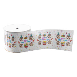 Monkey Cupcake Happy Birthday Ribbon Ripsband