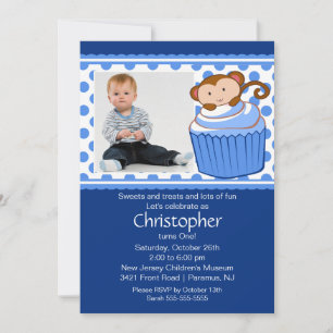 Monkey Cupcake Photo Anniversaire Invitation