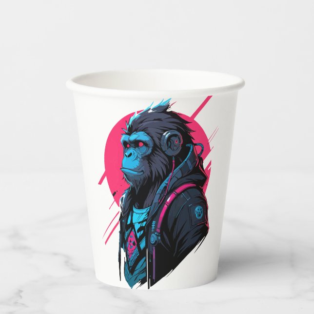 Monkey Cyberpunk Pappbecher (Vorderseite)