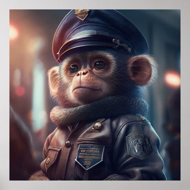 Monkey dans un uniforme de flic #2 Poster d'art (Devant)