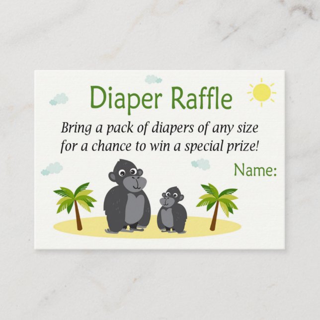 Monkey Diaper Raffelkarten Platzkarte (Vorderseite)