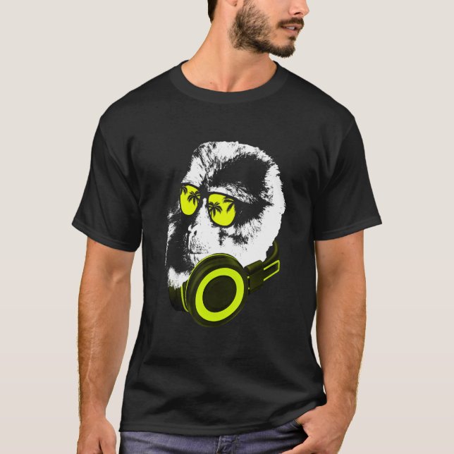 Monkey Dj With Headphones And Sunglasses  Party T-Shirt (Vorderseite)