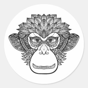 Monkey Doodle Face Runder Aufkleber