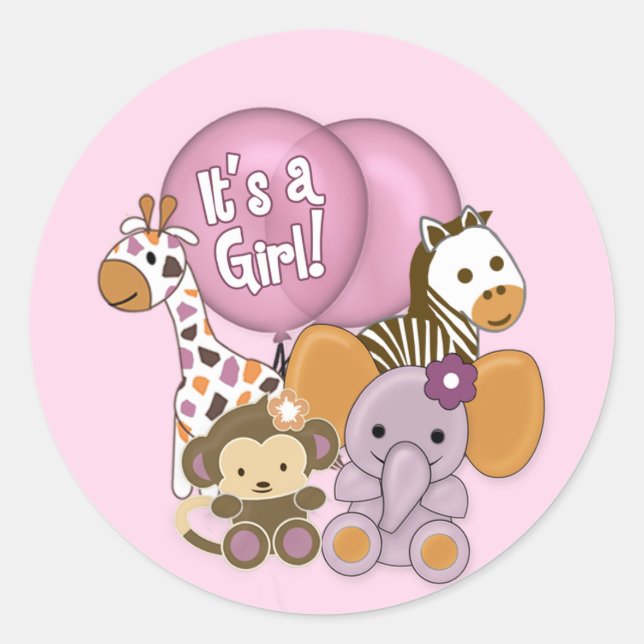 Monkey Elephant Baby Shower CJ-O Sticker Siegel (Vorderseite)