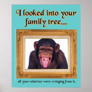 Monkey Family Tree Funny Print Poster Sign Spaß