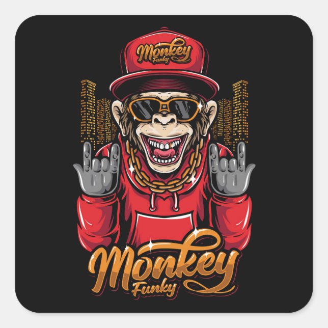 Monkey funky quadratischer aufkleber (Vorderseite)