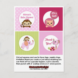 MONKEY Girl Baby Dusche Cupcake Topper SweetSafari Postkarte