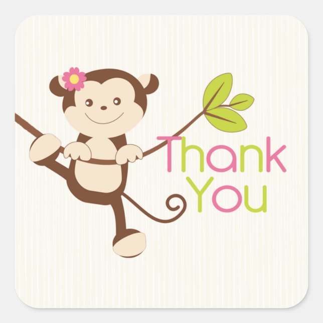Monkey Girl Baby Dusche Vielen Dank Quadratischer Aufkleber (Vorderseite)