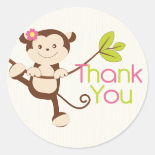 Monkey Girl Baby Dusche Vielen Dank Runder Aufkleber