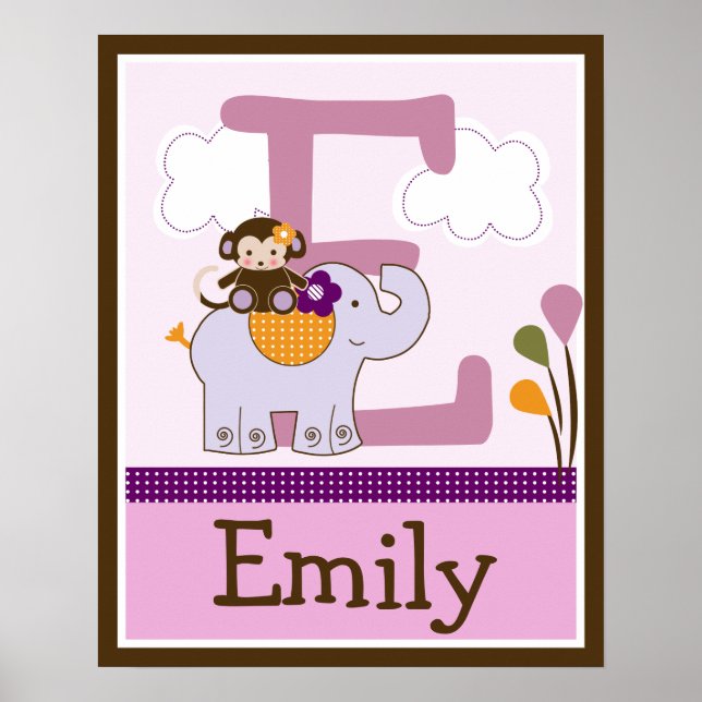 Monkey Girl & Elephant Letter & Name Wall Poster (Vorne)