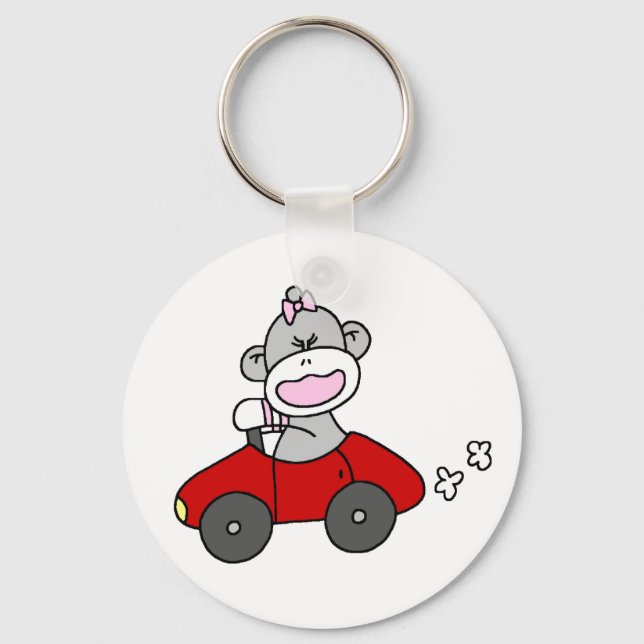 Monkey Girl Sock in Red Car Schlüsselanhänger (Vorderseite)