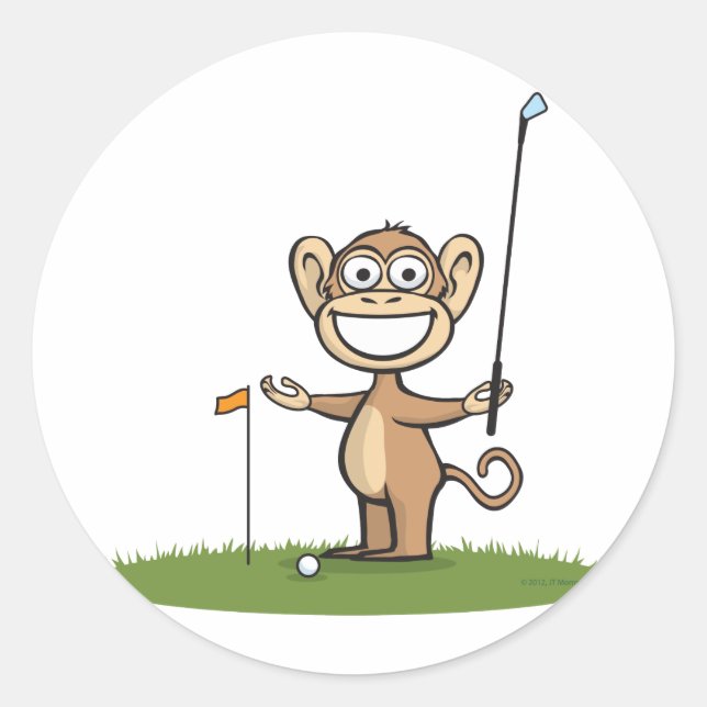 Monkey Golf Runder Aufkleber (Vorderseite)