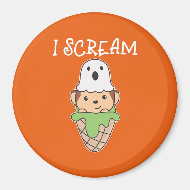 Monkey Halloween Ghost I Schrei Eispuff Magnet (Vorne)