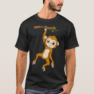 Monkey Hanging On Branch Ape Kids Cute Monkey Pull T-Shirt
