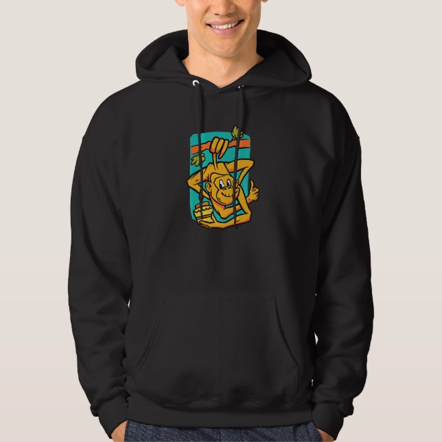 Monkey hanging on the branch in colourful for fore hoodie (Vorderseite)
