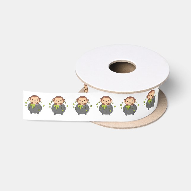 Monkey Happy Halloween Cauldron Bat Satinband (Spule)