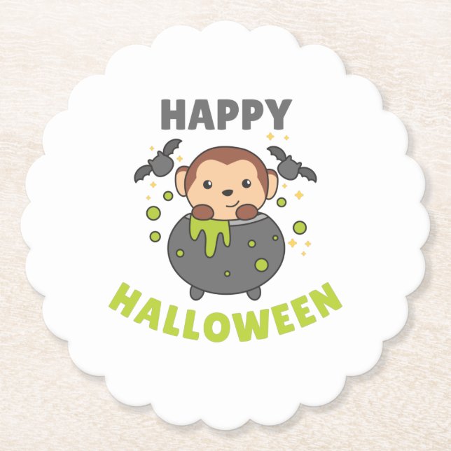 Monkey Happy Halloween Cauldron Bat Untersetzer (Vorderseite)