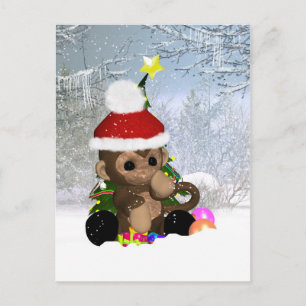 Monkey Holiday Postcard - Niedlicher Affe Postkart Feiertagspostkarte