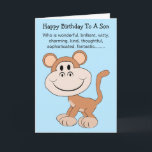 Monkey Humour Son Birthday Card Karte<br><div class="desc">Grußkarten Affen humorvolle Geburtstagskarte. Passen Sie diese humorvolle Geburtstagskarte mit jedem beliebigen Text an und lassen Sie ihn dann ausdrucken und an Sie senden oder laden Sie ihn sofort auf Ihr Mobiltelefon. Sollten Sie Hilfe bei der Anpassung benötigen, kontaktieren Sie uns über den Link auf dieser Seite. Affe humorvolle Geburtstagskarte...</div>