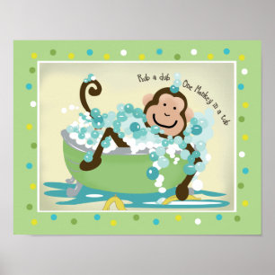 Monkey in Tub Badezimmer Kunst Prinz - Dunkelbraun Poster