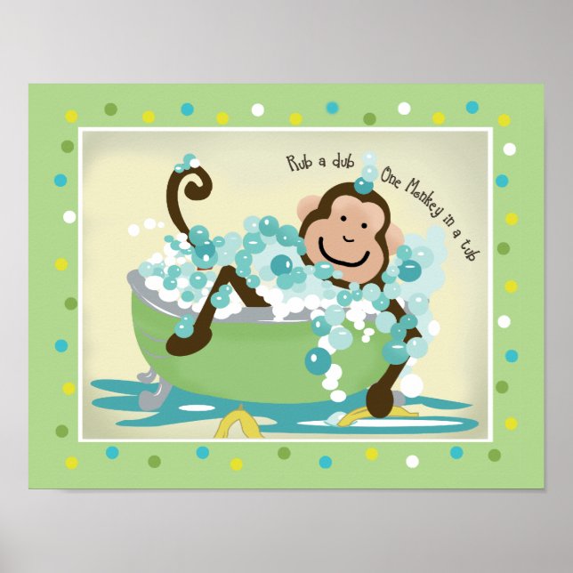 Monkey in Tub Badezimmer Kunst Prinz - Dunkelbraun Poster (Vorne)