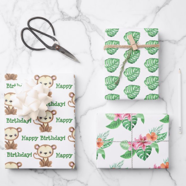 Monkey Jungle Wrapping Paper Set Geschenkpapier Set (Vorderseite)