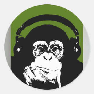 Monkey kennt Musik Runder Aufkleber