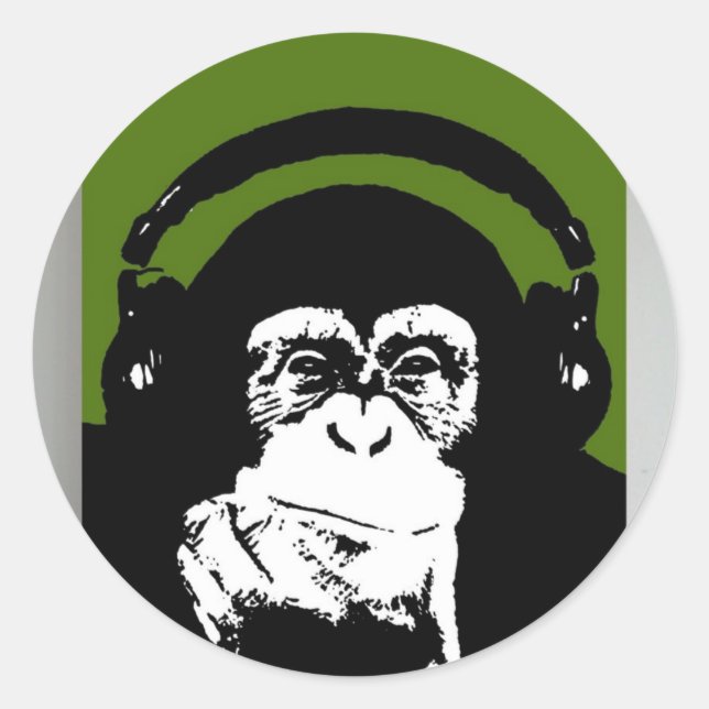 Monkey kennt Musik Runder Aufkleber (Vorderseite)