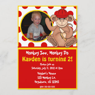 Monkey Kids Photo Invitation d'anniversaire