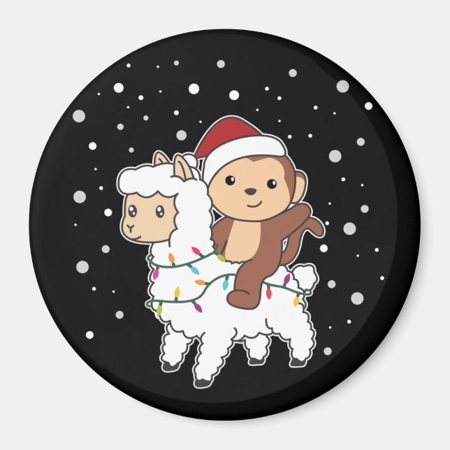 Monkey Lama Weihnachtsschnee Winter Animals Magnet (Vorne)