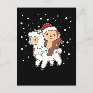 Monkey Lama Weihnachtsschnee Wintertiere Feiertagspostkarte
