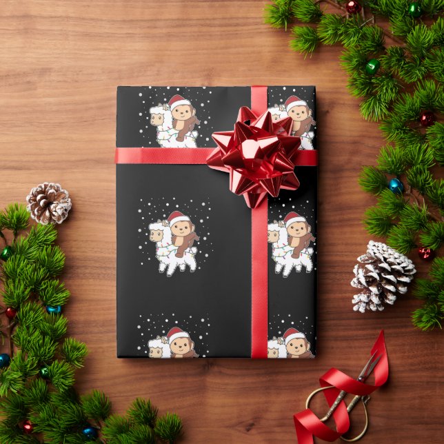 Monkey Lama Weihnachtsschnee Wintertiere Geschenkpapier (Feiertagsgeschenk)