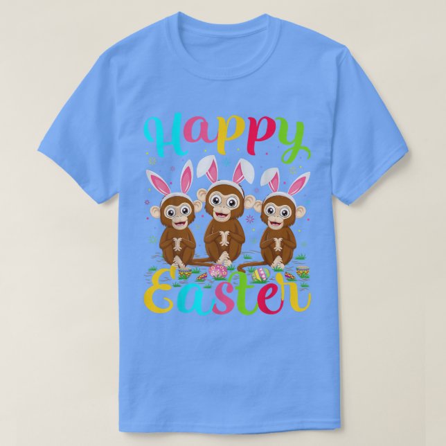 Monkey Lover Funny Ostereier Bunny Monkey Happy E T-Shirt (Design vorne)