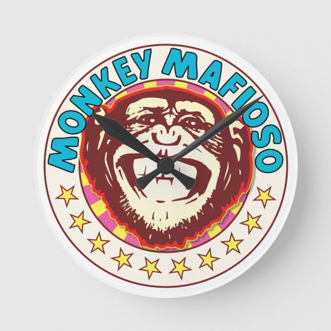 Monkey Mafioso Runde Wanduhr (Vorderseite)