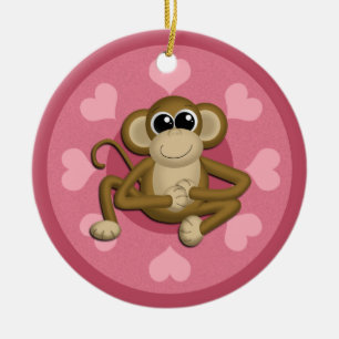 Monkey Me Pink Love ornement céramique