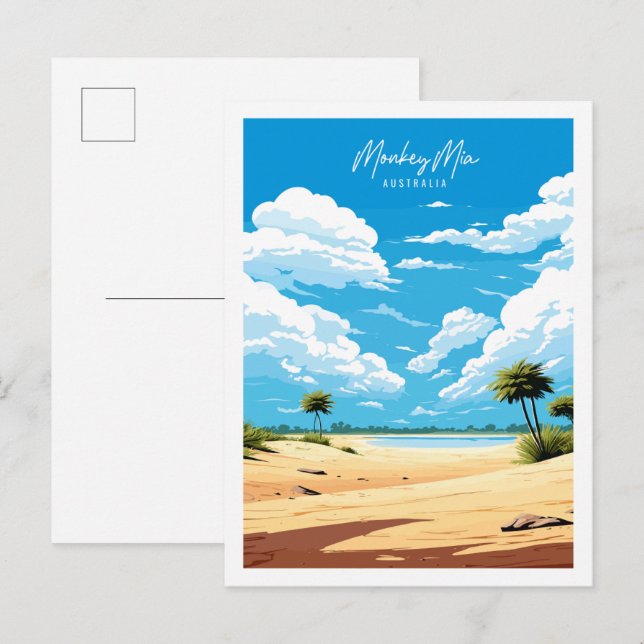 Monkey Mia Australia Vintage Illustration Postkarte (Vorne/Hinten)