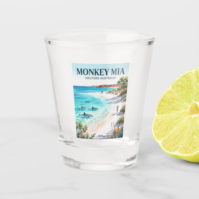 Monkey Mia Australien Schnapsglas (Vorderseite)