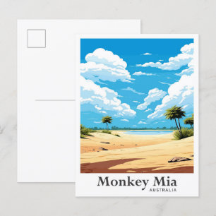 Monkey Mia Australien Vintage Reiseillustration Postkarte