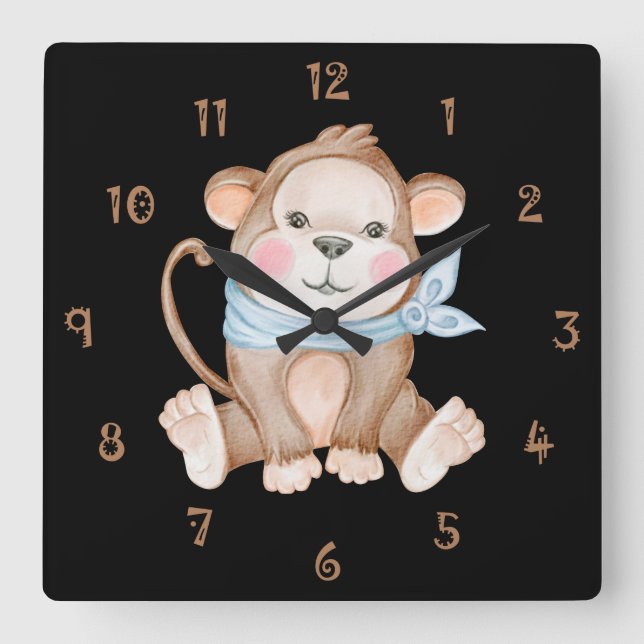 Monkey Mike Wall Clock Quadratische Wanduhr (Vorderseite)