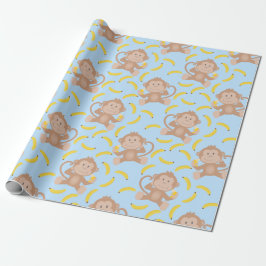 Monkey Munching Banana Blue Geschenkpapier