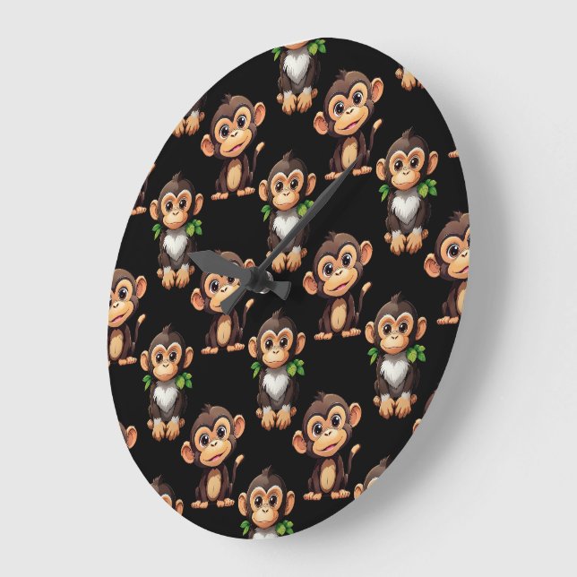 Monkey Pattern Design Black  Große Wanduhr (Winkel)