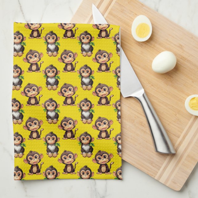 Monkey Pattern Design Yellow  Geschirrtuch (Viertel Falte)