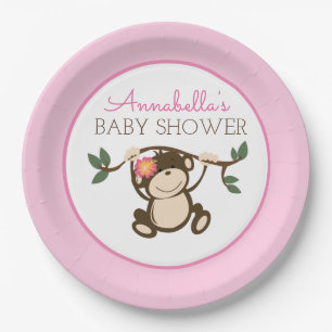 Monkey Play Girl Babyduschplatte Pappteller