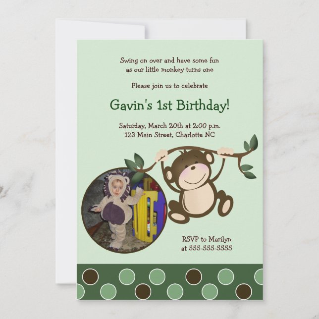 MONKEY PLAY *PHOTO* Invitation d'anniversaire 5x7 (Devant)