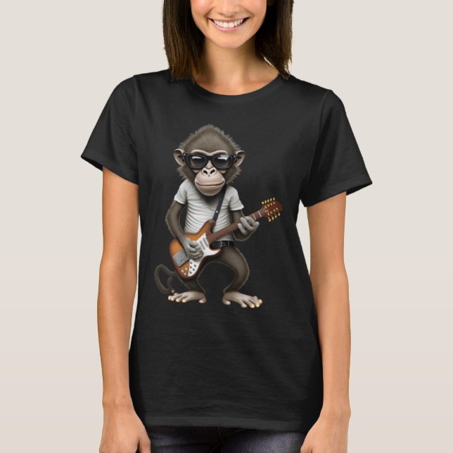 Monkey Playing Electric Guitar  Animal Monkey  Gui T-Shirt (Vorderseite)