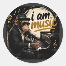 Monkey Playing Piano Music Poster – I Am Music Runder Aufkleber