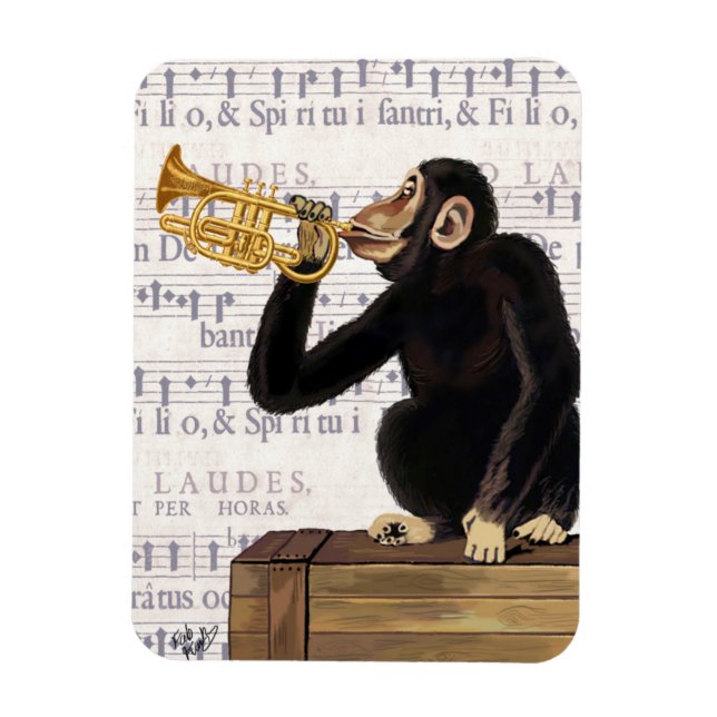 Monkey Playing Trumpet Magnet (Vertikal)
