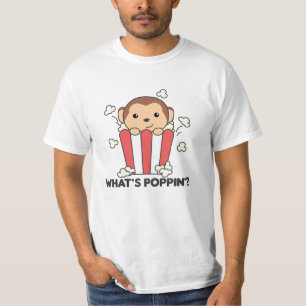 Monkey Popcorn Whats Poppin Funny Pun T-Shirt