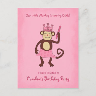 Monkey Princess 1. Geburtstag Einladungspostkarte