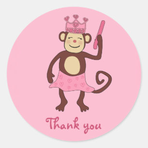 Monkey Princess 1. Geburtstag Runder Aufkleber